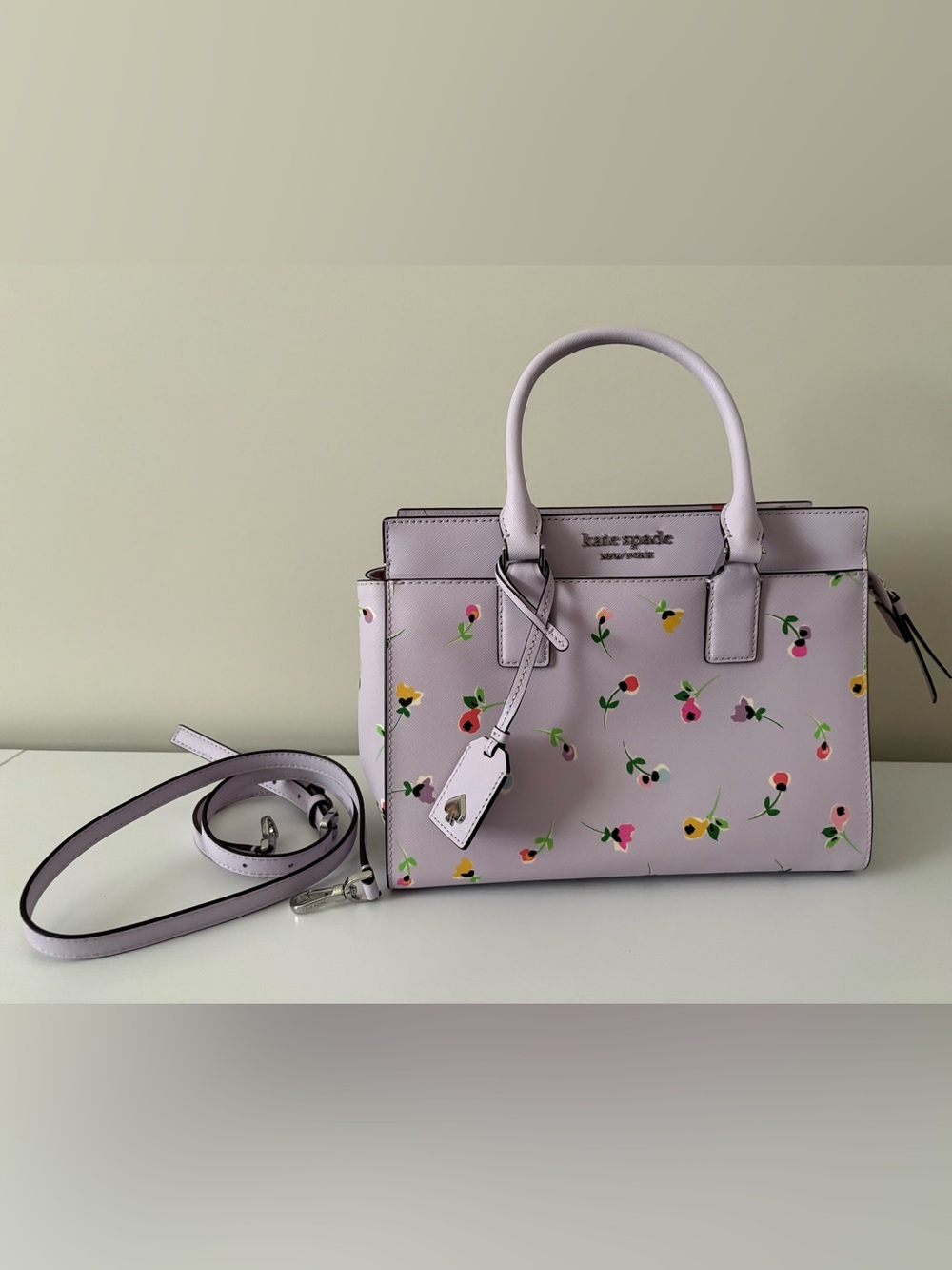 kate spade lilac floral print satchel with removable strap